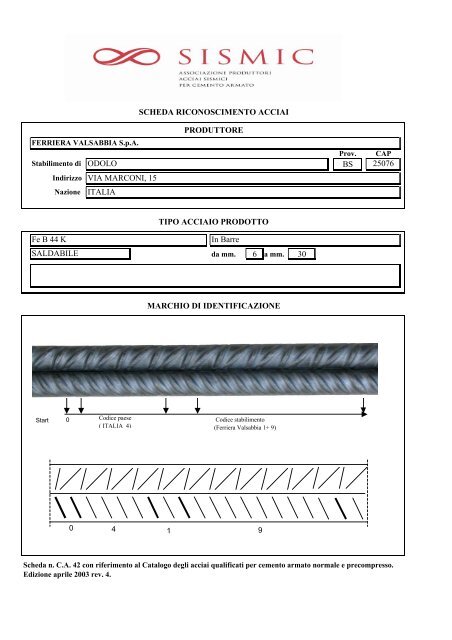 SCHEDE ACCIAI SISMIC (BARRE VALSABBIA)