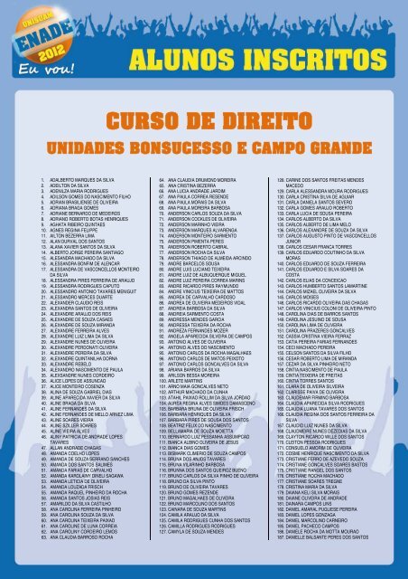 curso de direito unidades bonsucesso e campo grande