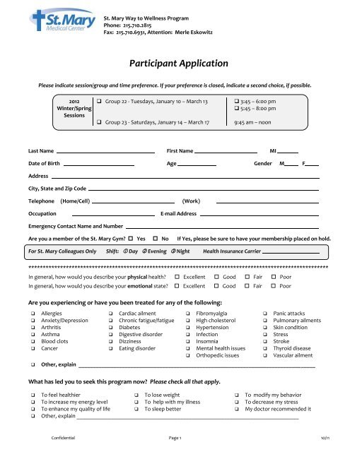 Client Information Form - St. Mary Medical Center