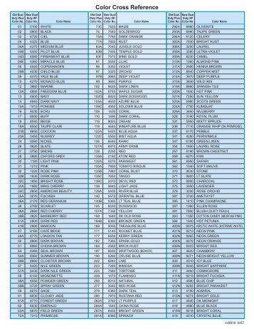Color Number Chart Coats Clark