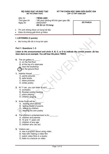 BỘ GIÁO DỤC VÀ ĐÀO TẠO KỲ THI CHỌN HỌC SINH GIỎI QUỐC ...