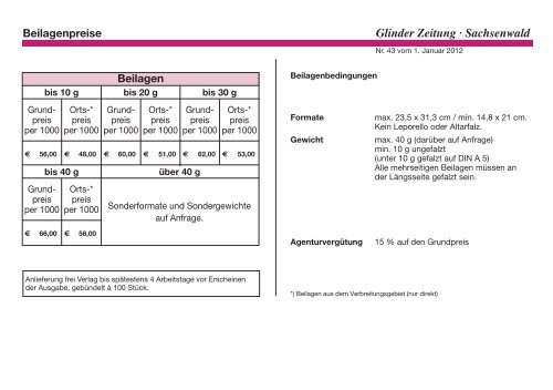 Preisliste im Pdf-Format zum Download - Glinder Zeitung ...