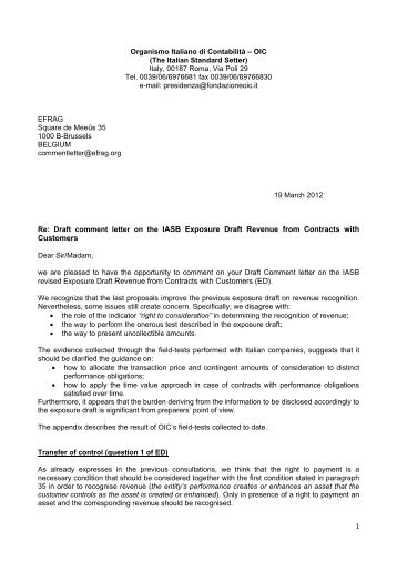 Commenti OIC su EFRAG DCL su IASB ED Revenue from Contracts ...
