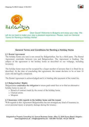 General Terms for Renting a Holiday Home - Bulgarienhus
