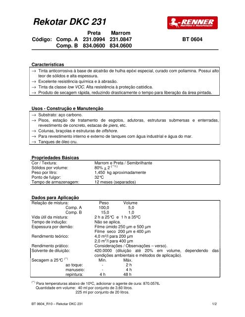 Rekotar DKC 231 - Renner Protective Coatings