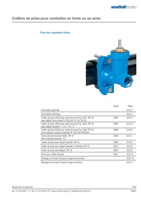 Colliers de prise pour conduites en fonte ou en acier - vonRoll hydro