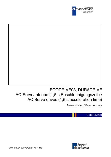 Ecodrive03 Duradrive Ac Servoantriebe 1 5 S Bosch Rexroth