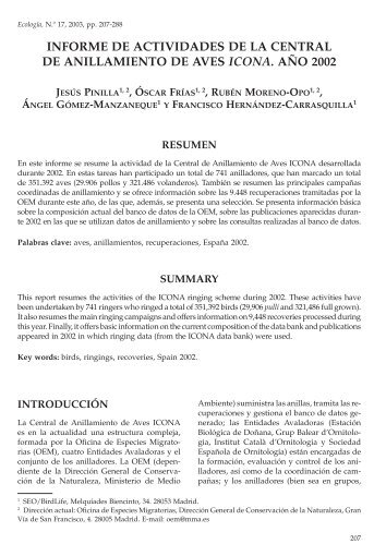 informe de actividades de la central de anillamiento de aves icona ...