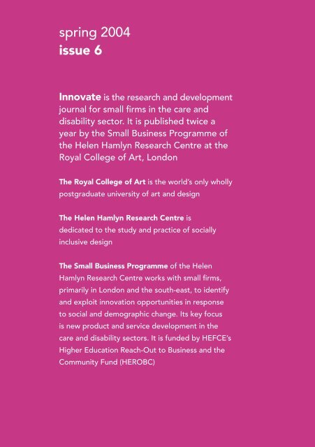 innovate 6 - Helen Hamlyn Centre - Royal College of Art