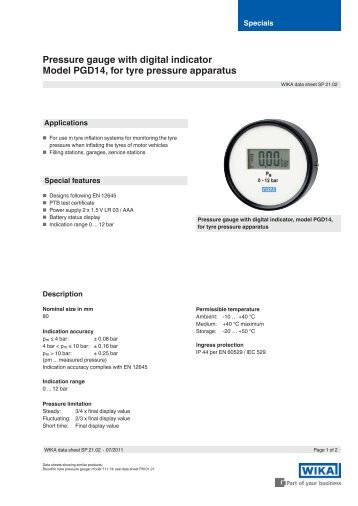 Pressure gauge with digital indicator Model ... - BKW Instruments