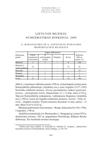 lietuvos muziejÅ³ numizmatikos rinkiniai. 2000 - Lietuvos nacionalinis ...