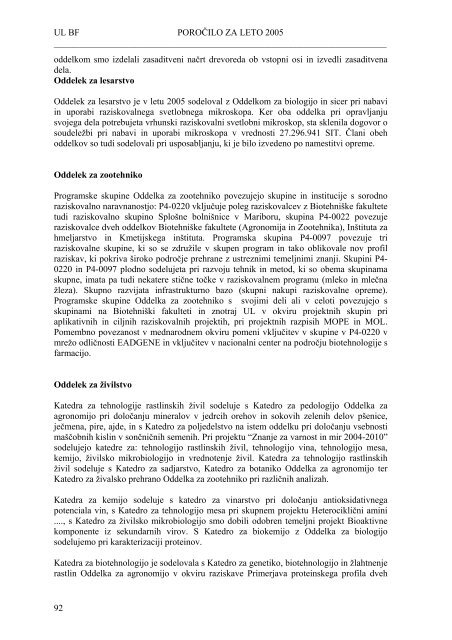 Poročilo 2005 - 1 UVOD - Biotehniška fakulteta - Univerza v Ljubljani