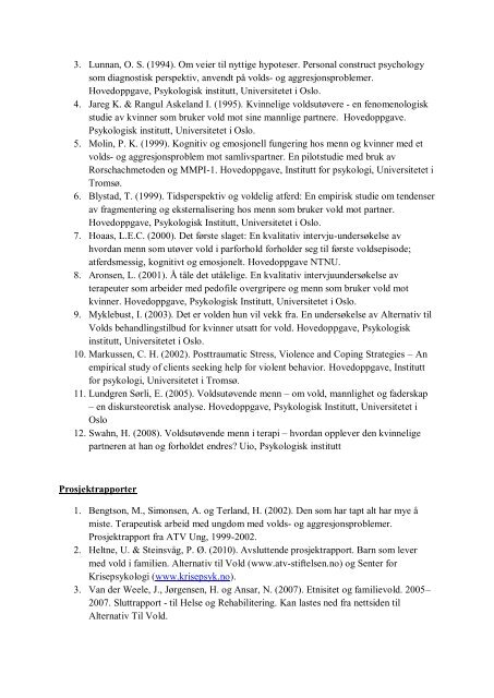 Publikasjonsoversikt ATV revidert 2011 - Alternativ til vold