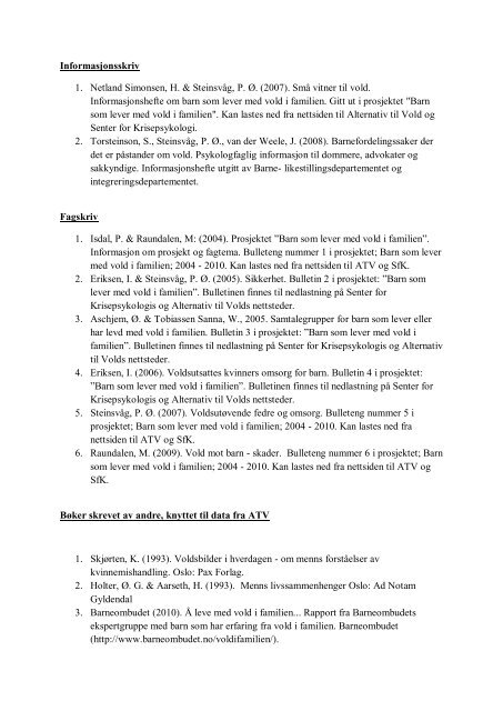 Publikasjonsoversikt ATV revidert 2011 - Alternativ til vold