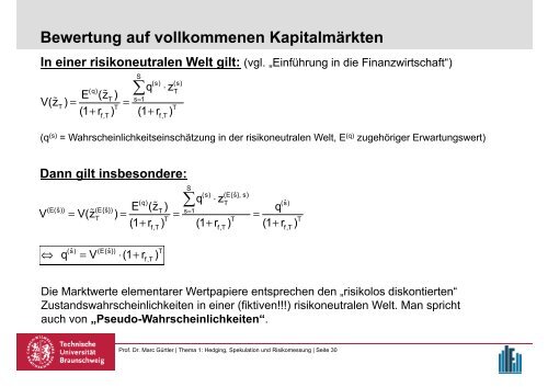 Thema 1: Hedging, Spekulation und Risikomessung