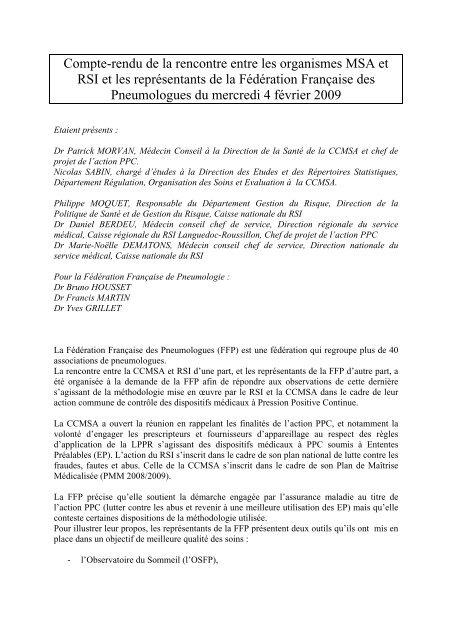 Compte-rendu de la rencontre entre les organismes MSA et RSI et ...