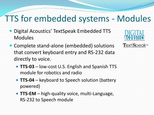 Text-to-speech man-machine interface in embedded systems