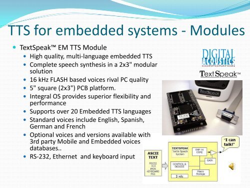 Text-to-speech man-machine interface in embedded systems