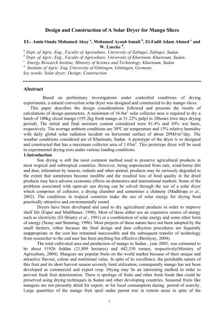 Design and Construction of A Solar  Dryer for Mango ... - Tropentag