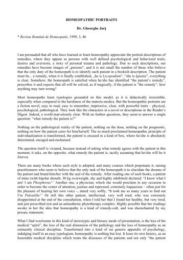Portrete homeopatice - Dr. Gheorghe Jurj - Homeopatie