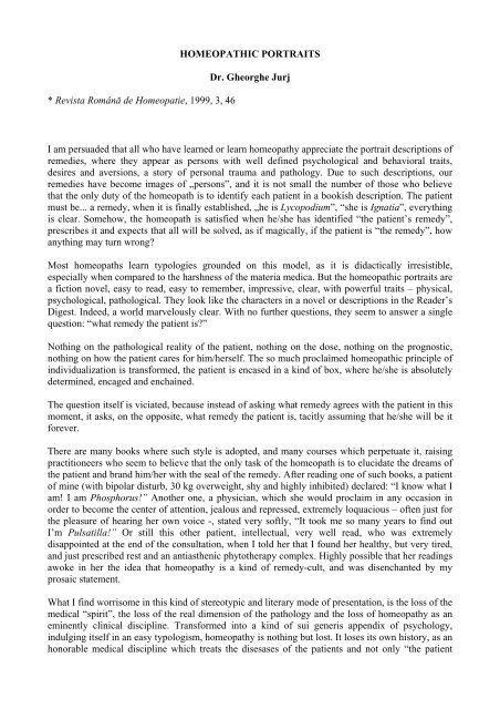 Portrete homeopatice - Dr. Gheorghe Jurj - Homeopatie