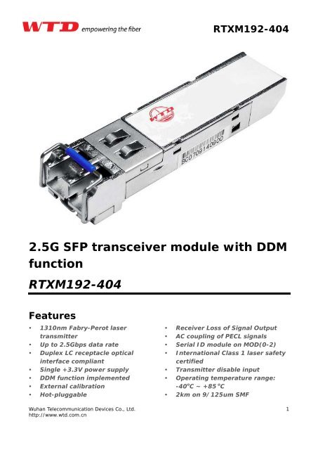 2.5G SFP transceiver module with DDM function RTXM192-404