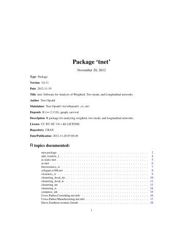 Package 'tnet' - The Comprehensive R Archive Network