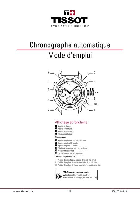 Chronographe automatique Mode d'emploi - Tissot