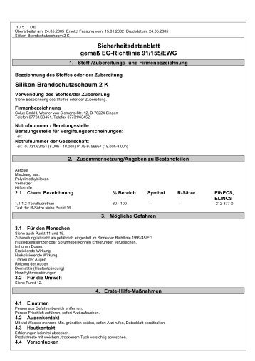 Sicherheitsdatenblatt Brandschutzschaum - colux