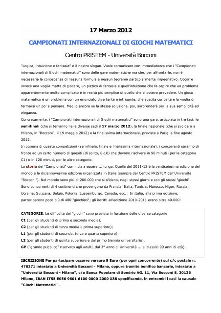 I Campionati Internazionali Di Giochi Matematici 2012 Liceo Vittoria