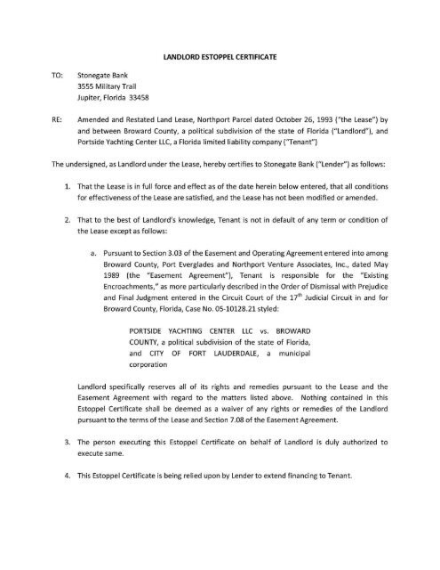 Landlord Estoppel Certificate Landlord Estoppel Certificate