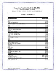 Schedule of Charges of KALPANA NURSING HOME, UDAIPUR