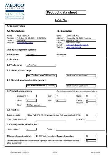 Product data sheet - LoFric Plus - Astra Tech