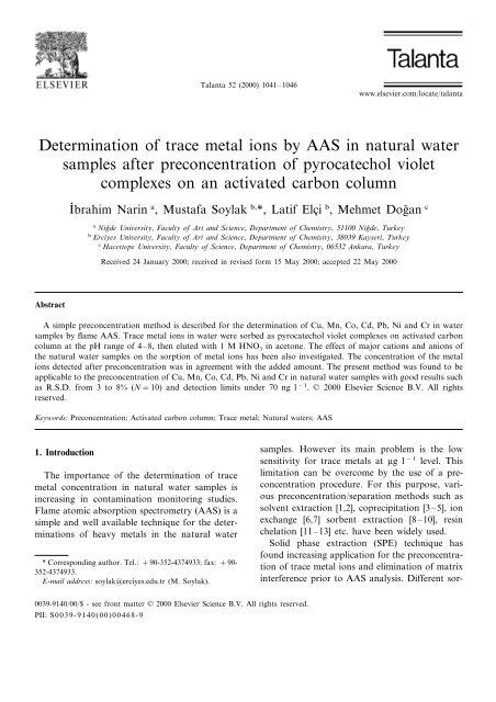 Determination of trace metal ions by AAS in natural water samples ...