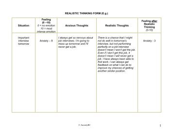 Realistic Thinking Form - AnxietyBC