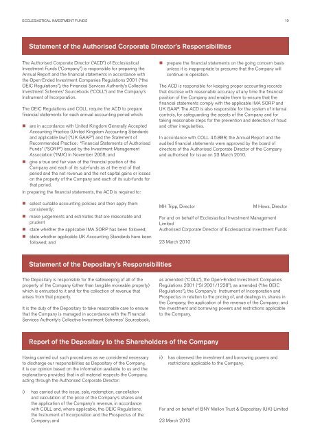 Ecclesiastical Investment Funds annual report and accounts - long ...