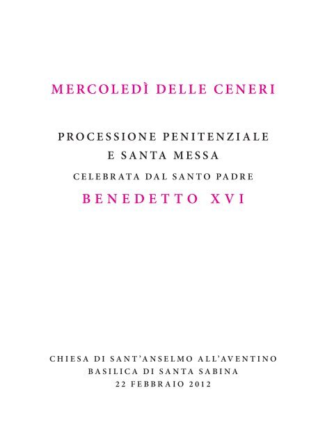 MERCOLEDÌ DELLE CENERI BENEDETTO XVI - La Santa Sede