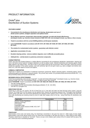 PRODUCT INFORMATION Orotol plus Disinfection of Suction Systems