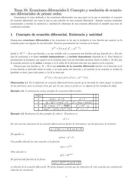 Tema 10: Ecuaciones diferenciales I: Concepto y resoluciÃ³n de ...