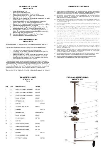 EXPLOSIONSZEICHNUNG WINSCH 102 ERSATZTEILLISTE ...