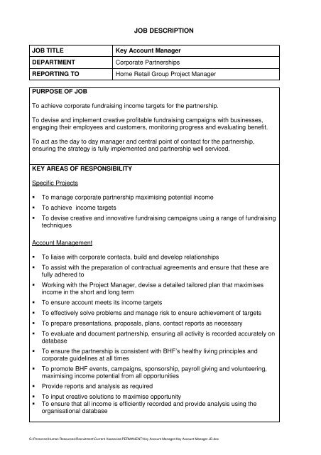 Key Account Manager Job Description Giovanz