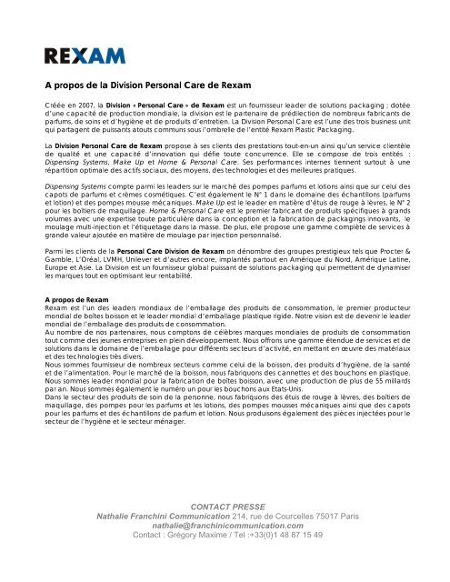 Rexam Dispensing Systems press kit - French