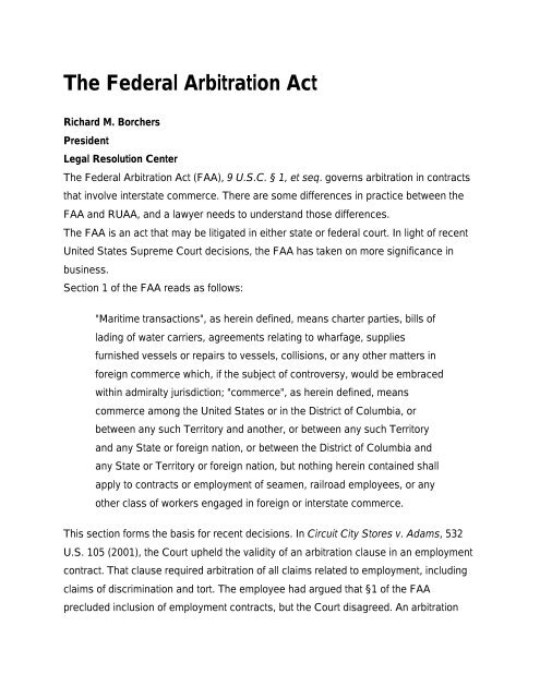 The Federal Arbitration Act - Legal Resolution Center