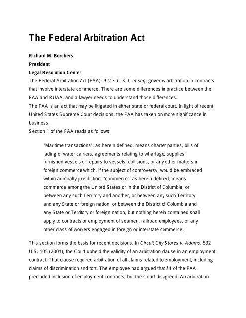 The Federal Arbitration Act - Legal Resolution Center