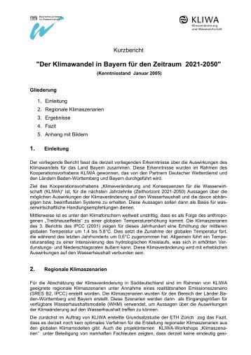 Der Klimawandel in Bayern für den Zeitraum 2021-2050 - KLIWA