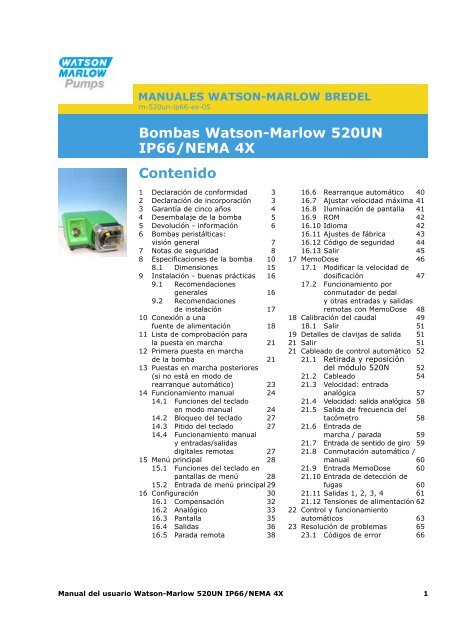 Bombas Watson-Marlow 520UN IP66/NEMA 4X Contenido