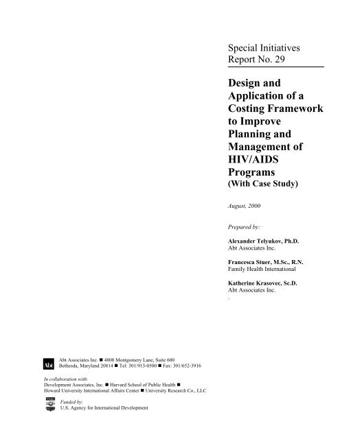 Design and Application of a Costing Framework to ... - Abt Associates