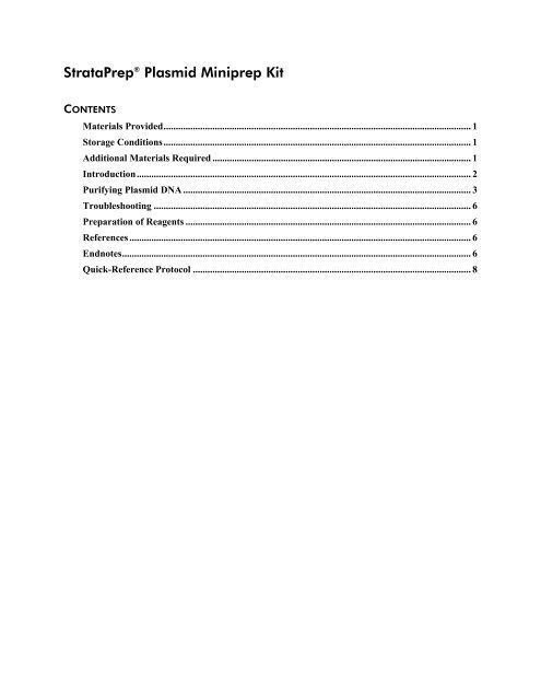 Manual: StrataPrepÂ® Plasmid Miniprep Kit