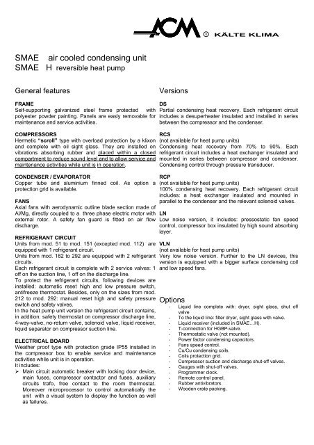 Air cooled condensing units Reversible heat pump from 50 ... - Chiller