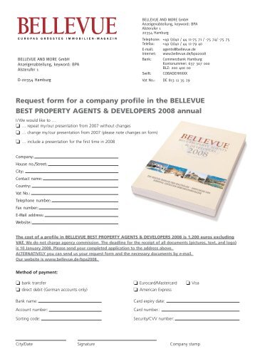 Request form for a company profile in the BELLEVUE BEST ...
